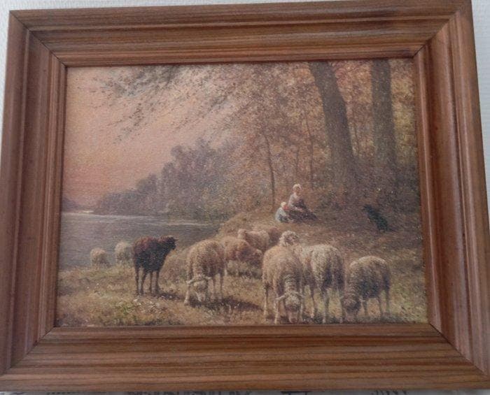 European school (XX) - Scène pastorale avec troupeau de, Antiek en Kunst, Kunst | Schilderijen | Klassiek