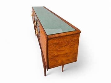 Credenza - Hout, Knoesthout, Glas, Messing - Mobiele bar
