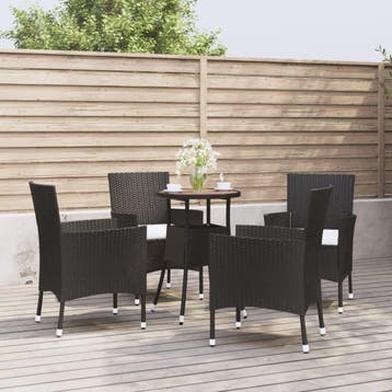 vidaXL 5-delige Bistroset met kussens poly rattan zwart, Verzenden, Nieuw