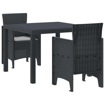 vidaXL Tuin Eettafel Set 3 st Antraciet Polypropyleen, Verzenden, Nieuw