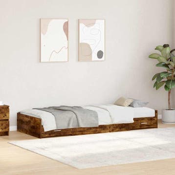 vidaXL Bedframe met hoofdeinde Rook Eiken 75 x 190 cm, Verzenden