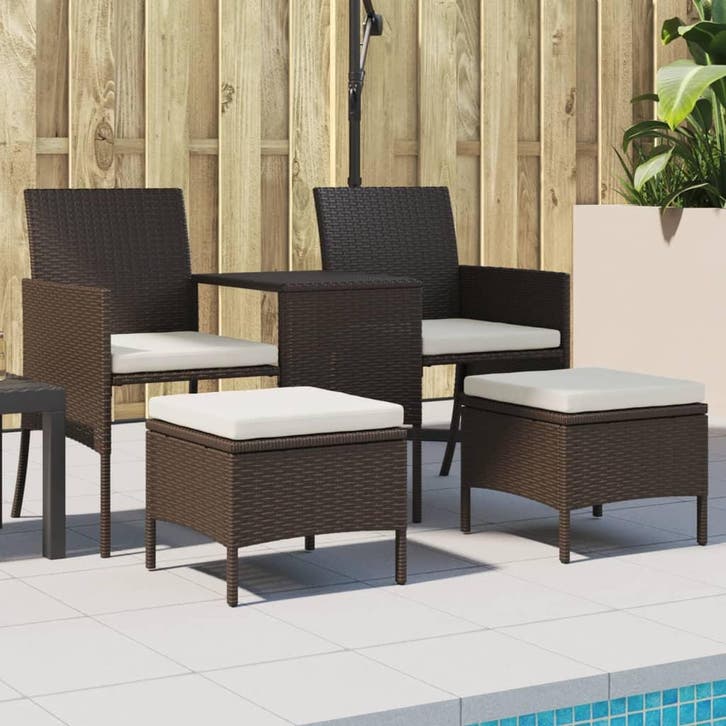 vidaXL Tuinbank met tafeltje en krukken tweezits poly rattan, Jardin & Terrasse, Ensembles de jardin, Envoi
