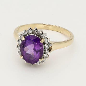 Bague - 14 carats Or jaune Améthyste - Diamant, Bijoux, Sacs & Beauté, Bagues