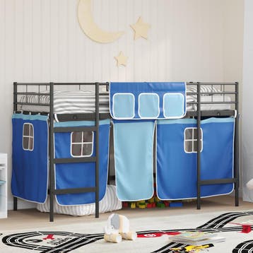 vidaXL Bunkbed voor kinderen met gordijnen Zwart en Blauw 90, Huis en Inrichting, Verzenden, Nieuw