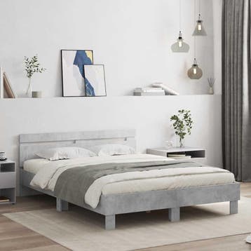 vidaXL Bedframe met hoofdeinde bewerkt hout betongrijs, Huis en Inrichting, Slaapkamer | Bedden, Verzenden, Nieuw