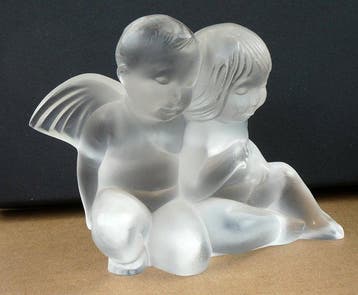 Lalique - Beeldje - Paar Engel / Putti - Kristal, Antiek en Kunst