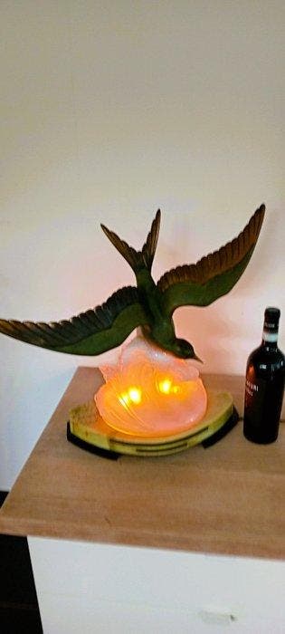 Lamp - meeuw boven golf-zamak-opaalglas-marmer-Art Deco-XXL