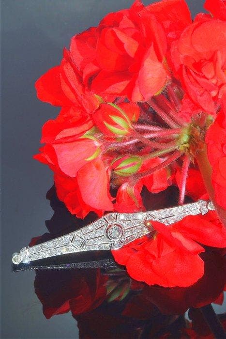Broche Platina - 1.87ct. tw. Diamant (Natuurlijk) - Art Deco, Handtassen en Accessoires, Antieke sieraden