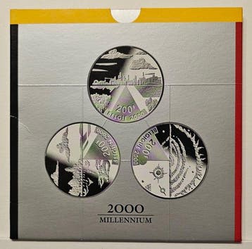 België. 200 Francs 2000 Millennium 3 Sx ilver Proof Set