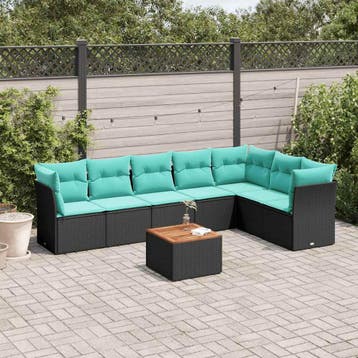 vidaXL 8-delige Loungeset met kussens poly rattan zwart, Verzenden, Nieuw, Loungeset