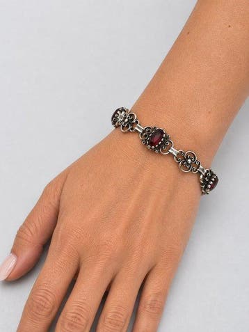 Zonder minimumprijs - Armband Zilver Granaat - Boheemse, Nieuw