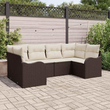 vidaXL Tuinbank Set 6 st Bruin en wit Poly rattan, Verzenden, Nieuw