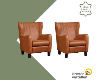 Set van 2 Leren fauteuils Hug - Vintage Cognac (cognac) -, Ophalen of Verzenden