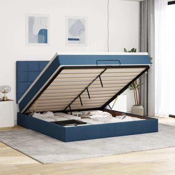 vidaXL Ottoman bed met matras 160x200cm stof blauw, Verzenden, Nieuw