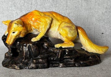 Beeld, Kruipende Vos - 10.5 cm - Gietijzer, Antiek en Kunst
