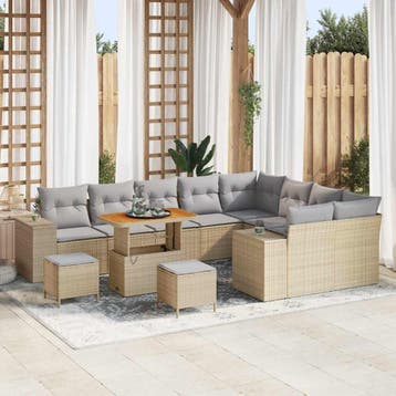 vidaXL Tuinbank Set 12 st Beige poly rattan, Verzenden