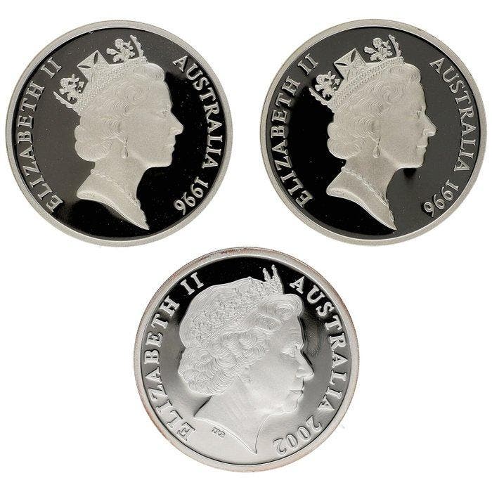 Australië. 5 Dollars 1996/2002 - Masterpieces in Silver (3, Postzegels en Munten, Munten | Europa | Niet-Euromunten