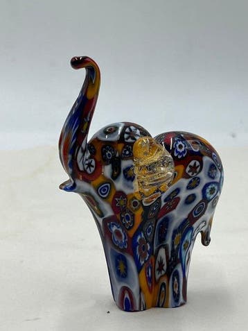 Beeldje - Campanella Livio elefante in murrine Arlecchino