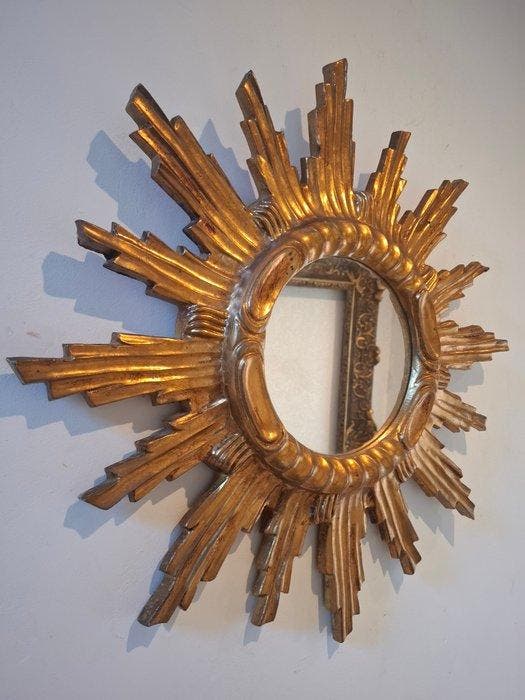 Wandspiegel - Hout - Zonnespiegel 1955 hout, Antiek en Kunst, Curiosa en Brocante