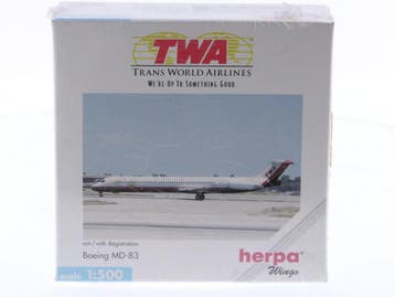 Schaal 1:500 Herpa 507646 Boeing MD-83 TWA - Trans World..., Ophalen of Verzenden, Nieuw