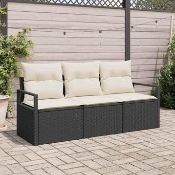 vidaXL Bankstel 3 pcs Zwart poly rattan, Verzenden