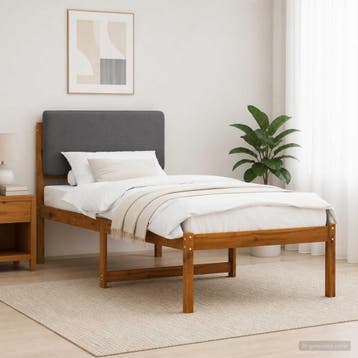 vidaXL Bedframe met gestoffeerd hoofdbord Naturel en, Verzenden