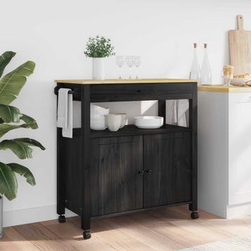vidaXL Keuken Trolley MONZA Zwart 84 x 40 x 88,5 cm Massief, Huis en Inrichting, Verzenden, Nieuw