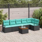 vidaXL Tuinbank Set met kussen 7 pcs Zwart poly rattan, Verzenden