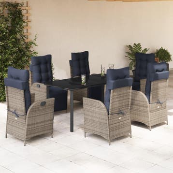 vidaXL 7-delige Tuinset met kussens poly rattan grijs, Verzenden, Nieuw, Tuinset