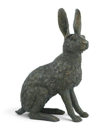 sculptuur, Large Seated Hare - 38 cm - Brons