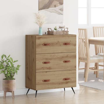 vidaXL Ladekast 3-Lade Artisan Eik 69,5 x 34 x 90 cm, Verzenden, Nieuw