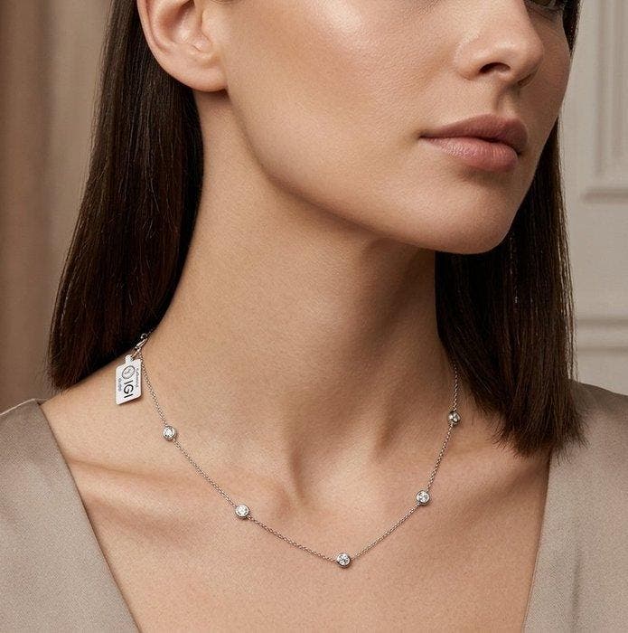Halsketting - 18 karaat Witgoud - 1.50ct. tw. Diamant, Handtassen en Accessoires, Kettingen