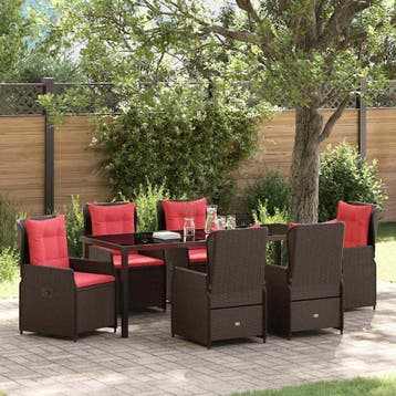 vidaXL Tuin Eettafel Set 7 st Bruin Poly rattan, Verzenden, Nieuw