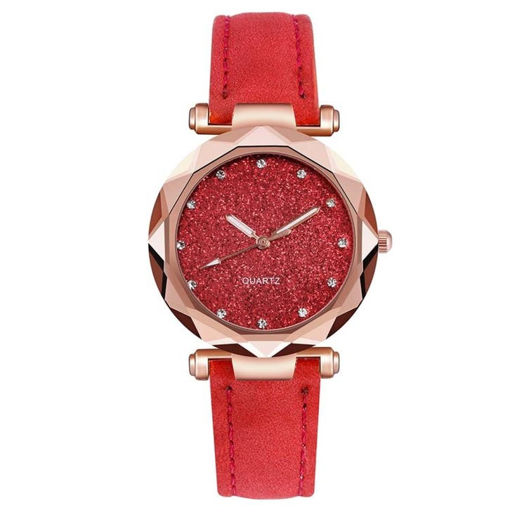 Fako - Horloge - Stars - PU Suède - Ø 34mm - Rood, Handtassen en Accessoires, Horloges | Dames, Verzenden