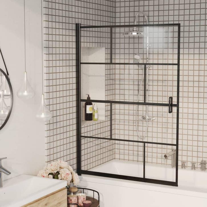 vidaXL Douchewand 100x140 cm ESG zwart, Bricolage & Construction, Sanitaire, Envoi