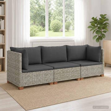 vidaXL 3 st Rieten Loungeset met Kussens GENDT Natuurlijk, Verzenden