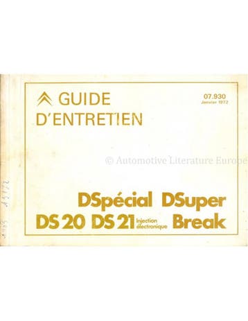 1972 CITROEN DS CLUB GARANTIE & ONDERHOUDS HANDLEIDING FRANS, Ophalen of Verzenden