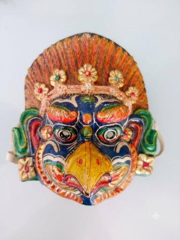 Set van traditionele Oosterse houten maskers, met de hand, Antiek en Kunst