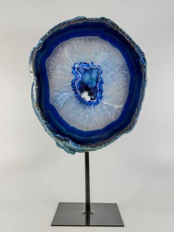 Rare blue Agate - rock crystal geode on stand Geode -