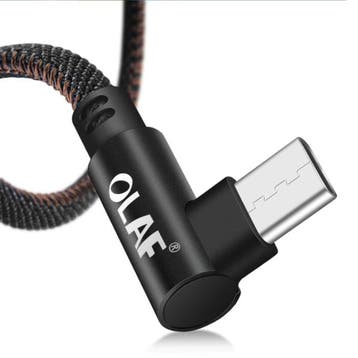 USB-C Oplaadkabel 90° - 2 Meter - Gevlochten Nylon Oplader, Télécoms, Téléphonie mobile | Chargeurs pour téléphone, Verzenden