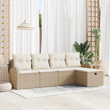 vidaXL Tuinbank Set 5 st Beige poly rattan, Verzenden, Nieuw
