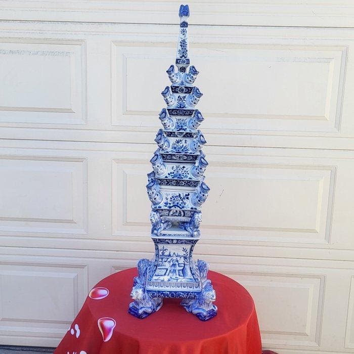 Blue and White Two-Tier Tulipiere - French Glazed - Vase -, Antiquités & Art, Antiquités | Verre & Cristal