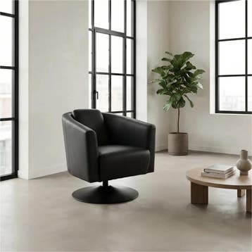 Set van 2 Leren draaifauteuils Press - Massif Nero (zwart), Nieuw, Ophalen of Verzenden, 50 tot 75 cm, Leer