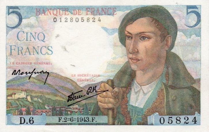 France Frankreich Fay 05/01 5 Francs Berger 02/06/1943 Pi..., Postzegels en Munten, Bankbiljetten | Europa | Niet-Eurobiljetten