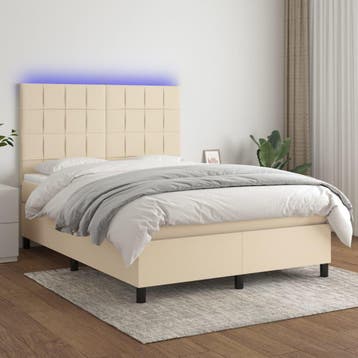 vidaXL Boxspring met matras en LED stof crèmekleurig 140x200, Verzenden