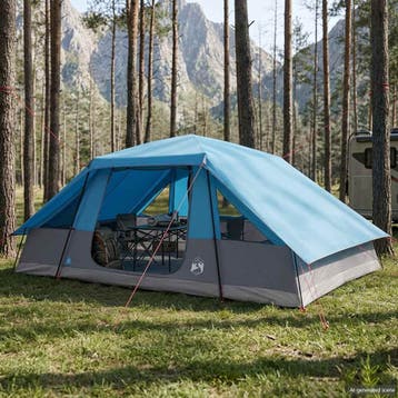 vidaXL Gezinstent met regenhoes waterdicht 10-persoons Blauw, Caravans en Kamperen, Verzenden, Nieuw
