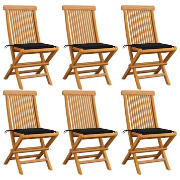vidaXL Klapstoelen met zwarte kussens, 6 stuks, massief, Verzenden, Nieuw