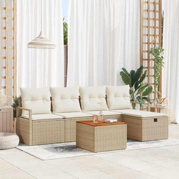 vidaXL Tuinbank Set 6 st Beige poly rattan, Verzenden