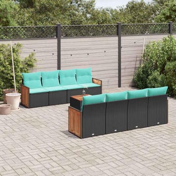 vidaXL 9-delige tuinbankset met kussens van zwart polyrotan, Verzenden