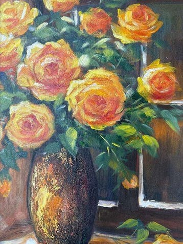 Le Van Ha (1972) - Eclats de roses ambrées 80 60 cm.